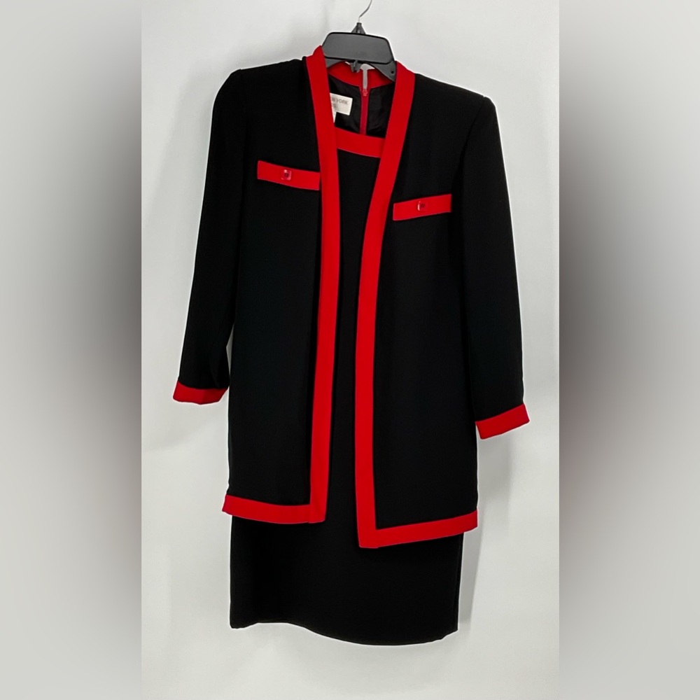 Jones New York Black and Red Trim Blazer Dress One Piece Slip Lined Set 4